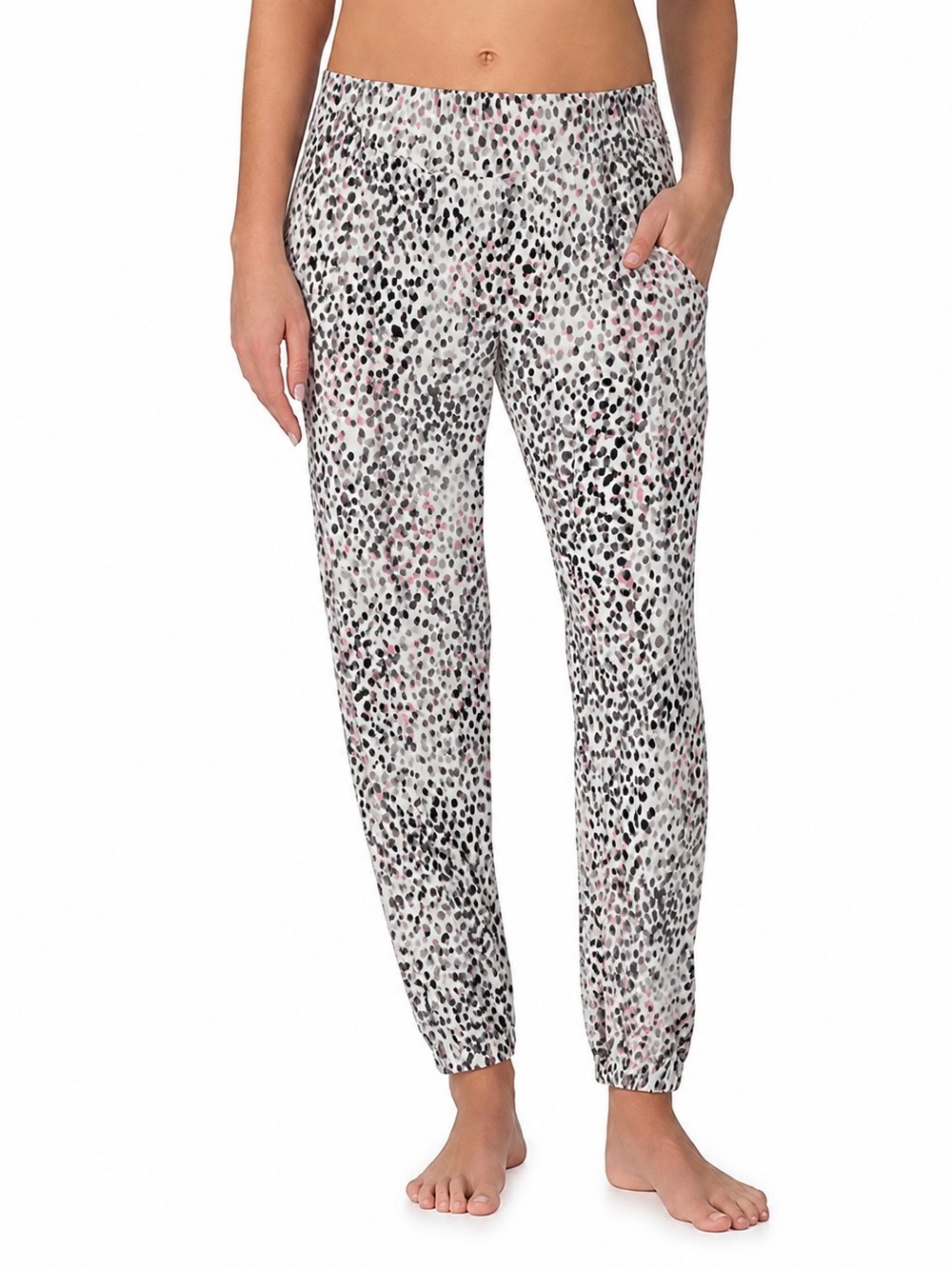 DKNY White Leopard Print Jogger Pants with Pink and Black Spots